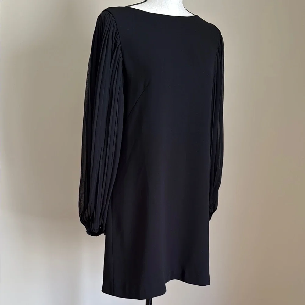 White House Black Market Black Dress Sheer Long Pleated Sleeve Women's 6
